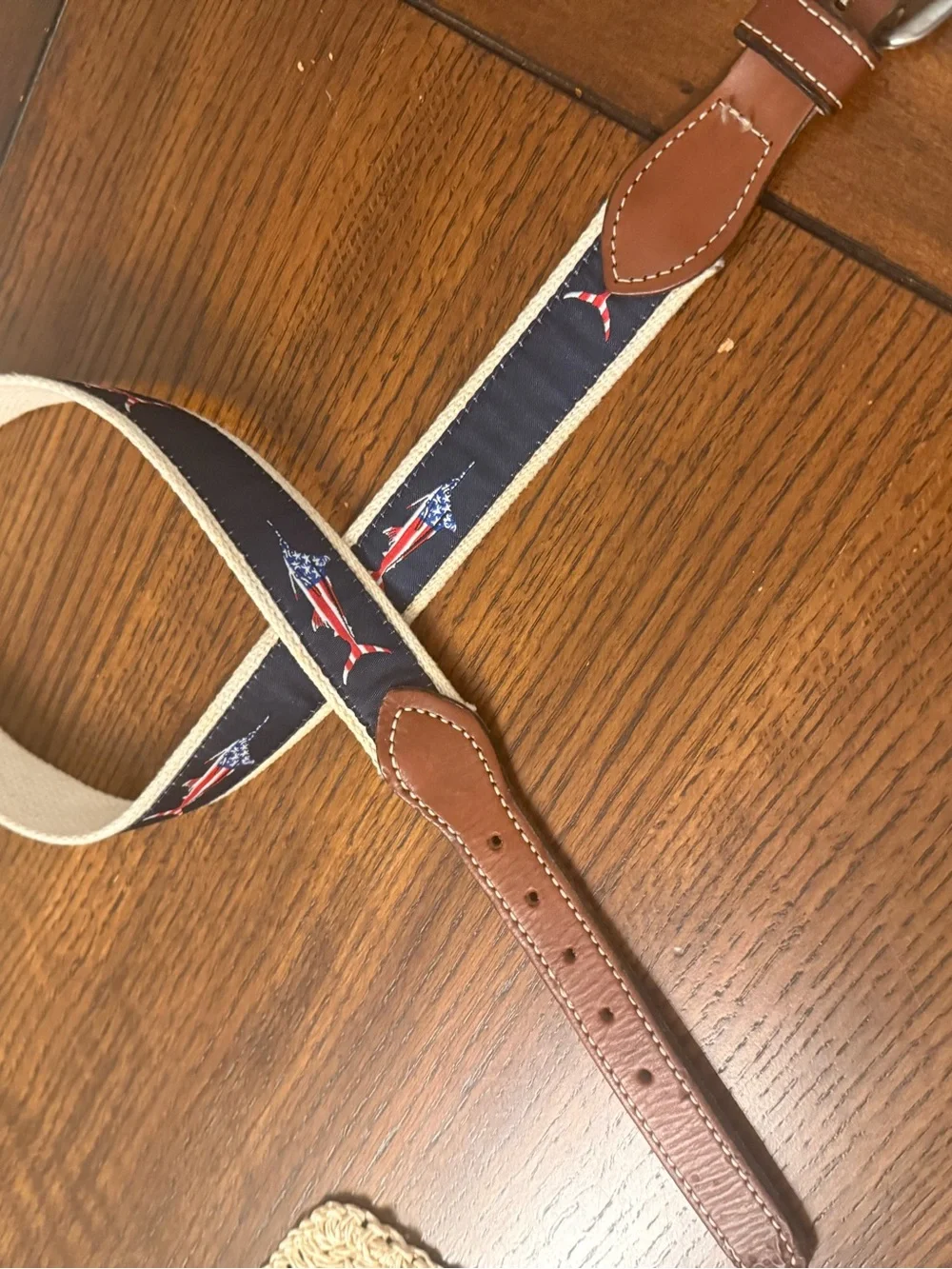 Men’s Fishing Woven Belt with Brown Leather
